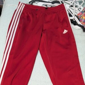 adidas Red Track Pants with White Three-Stripes